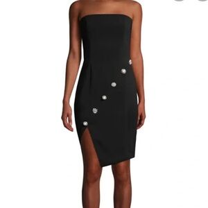 Jay Godfrey Strapless Mini Dress with Asymmetrical Embellished Skirt Pearl